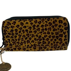 Myra Bag Leopard Print Hairon Leather RFID Blocking Zip Around Wallet Clutch